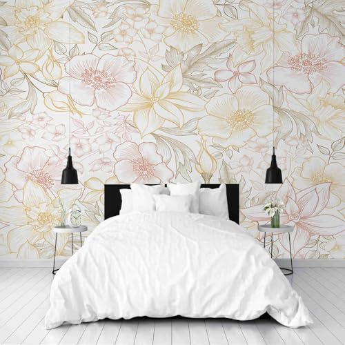 Dppyuxa Papier Peint Panoramique Salon Dessin Fleur Papier Peint 3D Intissé Esquisse Floral Décoration Murale Salle de Bain Interieur Imperméable pour Salon et Chambre 500x280 cm