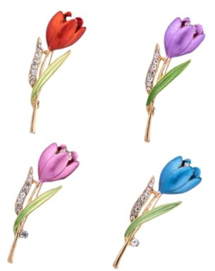 4Pcs Tulip Brooches for Women, Crystal Rhinestone Flower Pins, Hand-Painted Enamel Women's Brooches & Pins for Wedding Party Banquet, Ladies Dress Scarf Lapel Badge Jewellery Accessories