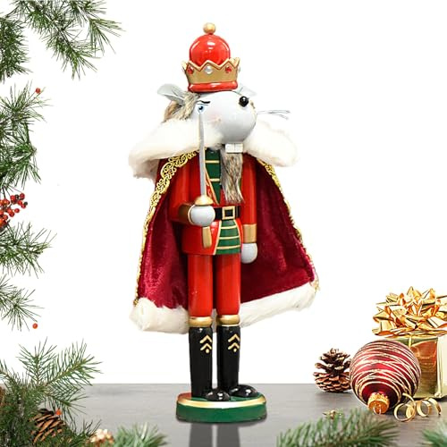 Genérico Cascanueces del Rey De Las Ratas - Figura De Madera De 30 Cm | Decoraciones Navideñas | Un Personaje Tradicional del Soberano De Los Ratones, Coleccionable para Mesa, Estantería Y Escrit
