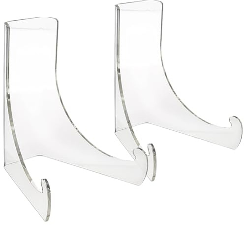 TOYZFRIENDY Acrylic Display Stand 2-Pack Clear Small Plate Holder Easel Rack for Photo Picture Artworks Desktop Showcase for Home Office Wedding