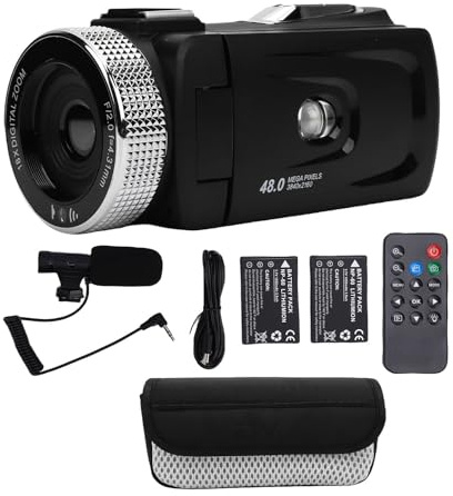 WOHPNLE Cámara de vídeo 4K, cámara Vlogging de 48 MP con Pantalla giratoria y luz de Relleno, videocámara Digital para grabación de Youtube con micrófono y estabilizador