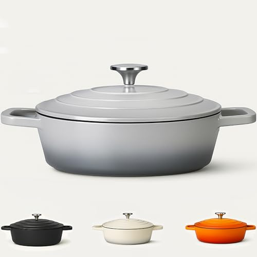 Casserole Dish with Lid Medium 4L, 28cm – Lightweight Cast Aluminium Casserole Pan Deep or Shallow Induction Hob & Oven Safe, Durable Non-Stick Cooking Pot Stew, Roast (Grey, 28cm - Shallow)