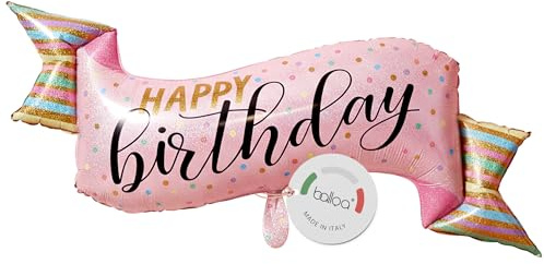 balloa Folienballon Happy Birthday Schleife, XXL Geburtstagsdeko, 114 cm | Schleifenform mit Konfetti-Design und Happy Birthday Schriftzug, XXL, heliumgeeignet, ungefüllt, festliche Geburtstagsdeko