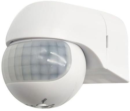 Lawnoval Interruptor de luz con sensor de movimiento PIR para exteriores, ángulo de detección de 180°, rango de 12 m, sensibilidad crepuscular ajustable, IP44 resistente a la intemperie, montaje en