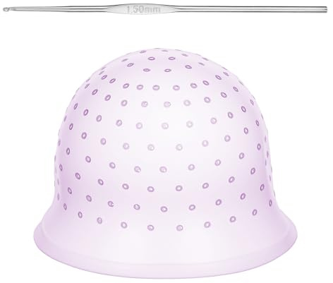 LIQWEI Punched Silicone Highlight Hair Cap with Needle, Professional Reusable Highlighting Poked Hole Caps with Hooks for Color Hair Salon Hairdressing Dyeing Staining Tools for Women Men