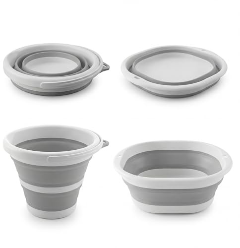Cuencos plegables medianos para fregadero y cubos plegables de 5 litros, cuenco portátil de silicona plegable con cubos plegables de plástico con asas para limpiar, pesca, camping, lavado de