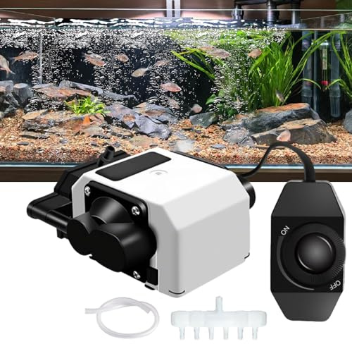 Aquarium Luftpumpe mit 6 Ausgängen für Aquariums Teichbelüftung, 25W 3300 L/H Regelbare Leise Aquariums Belüfterpumpe für mittelgroße bis große Aquarien, kleine Teiche, Hydrokulturen
