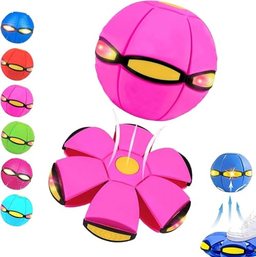 Magic Metaball Balle rebondissante pour enfant, soucoupe volante magique, balle rebondissante, interaction parent-enfant, double forme librement commutable, avec 6 lumières, convient pour une
