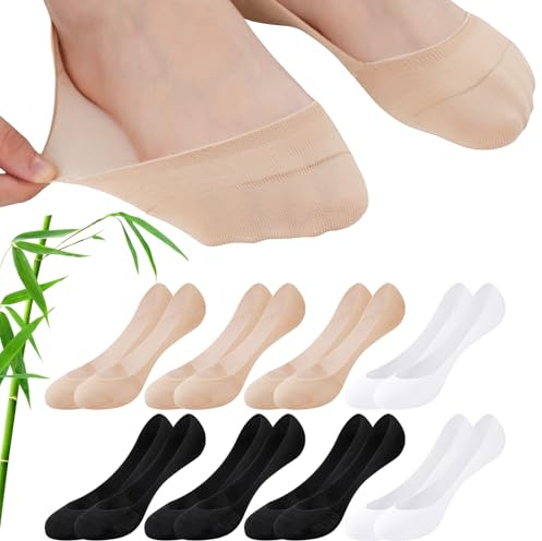 inaWarm damstrumpor osynliga, 8 par korta ballerinastrumpor i bambu och bomull, andningsbara och halkfria no show strumpor för sneakers, loafers och högklackat, storlek 35-42
