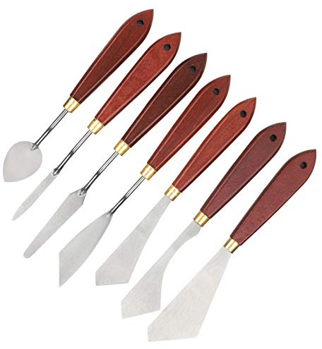 TIKATARER 7 Pezzi Spatola in Acciaio Inox, Spatola per Pittura per Artisti, Accessori per Pittura a Olio, Set di Strumenti per Raschiare la Miscelazione dei Colori, Ideale per la Creazione di Trame