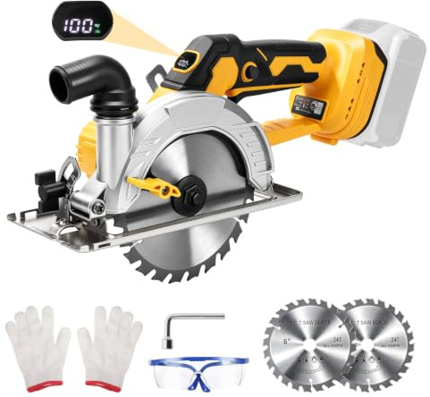 Kistrba 6 Inch Cordless Circular Saw for Dewalt 18V Battery, No Battery | Brushless Motor, 0-6000 RPM, 0-45° Bevel Capability, Cutting Depth 2.2(90°), 1.57(45°), for Wood Plastic PVC Cutting