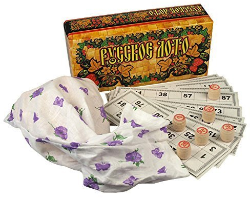 Russisches Lotto (Loto) Spielset mit Holzfiguren Bingospiel Familienspiel Bingo Russian