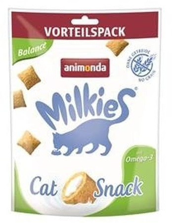 animonda Milkies kattmellanmål med mjölk – balans (6 x 120 g), kornfri krispig kudde, mjölk, kattsnacks för vuxna katter