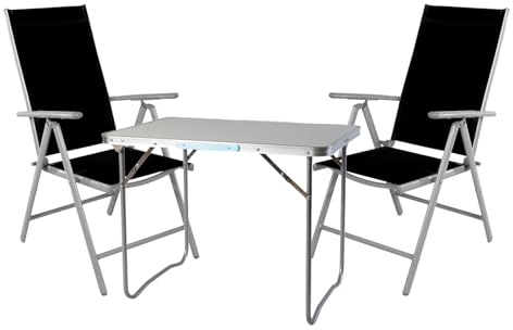 Mojawo 3tlg. Campingmöbel Set Alu Camping L70xB50xH59cm 1x Campingtisch mit Tragegriff + 2 Klappstühle Aluminium/Textilen schwarz
