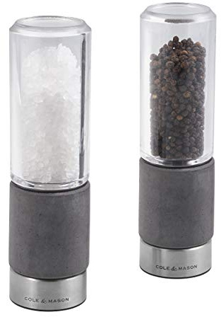 Cole & Mason H321803 Regent Concrete Macina Sale e Pepe, Precision+, Macinatura Regolabile, Calcestruzzo, Acciaio inossidabile, Acrilico, 180mm, Include 2 x Mulini