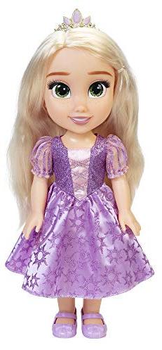 Disney Princess Rapunzel Puppe 35cm, reflektierende Glitzeraugen, bewegliche Gelenke, ausziehbares Kleid, Schuhe, Krone, langes Blondes Haar, für Mädchen ab 3 Jahren