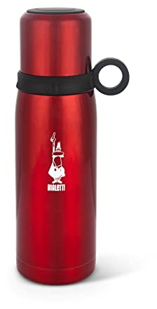 Bialetti To Go Bottiglia Termica con Coperchio-Tazza, con Doppia Parete, Mantiene Il Caldo per 12 h e Il Freddo per 24 h, Capacità 460 ml, Acciaio, Rosso