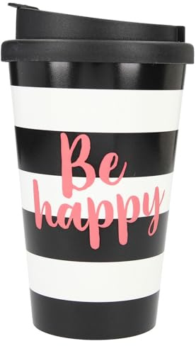 Depesche 2180.003 To-Go Becher aus Kunststoff mit Spruch, 350 ml, wiederverwendbar, Be Happy