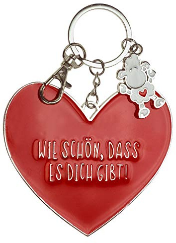 Sheepworld 46221 XL-Anhänger mit Motivdruck:Wie schön, DASS es Dich gibt!, 1 XL Herzanhänger und 1 Kleiner Anhänger in Schafform, 1 Karabiner