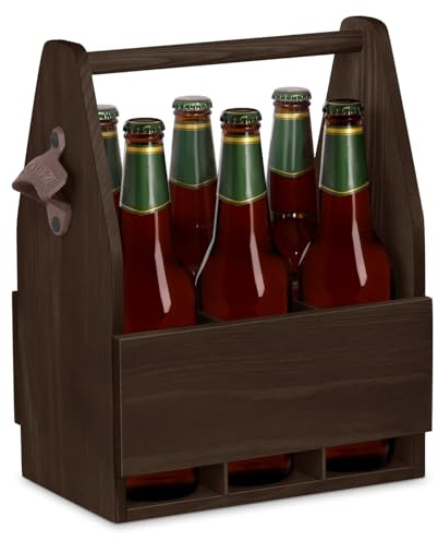 Maverton Bierträger für 6 Flaschen 0,5L - Männerhandtasche mit Flaschenöffner - Größe: 25x17x32cm - aus Holz - Geburtstagsgeschenk für Männer - Ungraviert