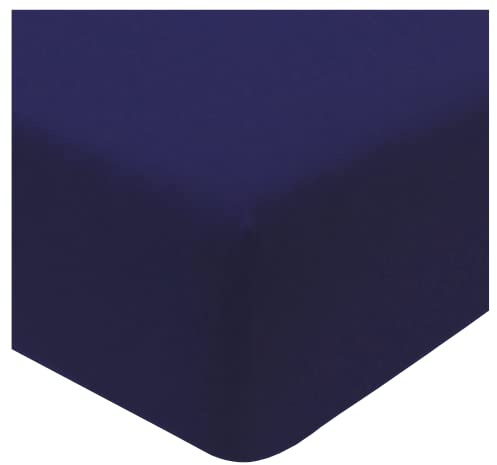 Sleepdown Jersey Melange Navy Fitted Sheet Super Soft Warm Cosy Comfortable Easy Care Plain Yarn Dyed Bedding Bedsheet Bed Linen - 180 x 200cm x 25cm