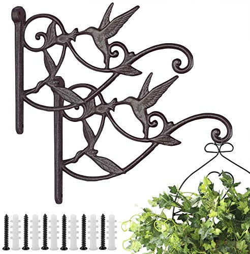 Livfodrm Hanging Basket Bracket Heavy Duty Cast Iron Plant Hook for Flower Pot Indoor/Outdoor Plants Hanging Flower Holder, Wall Metal Garden Hook for Lantern/Bird Feeder Pack of 2