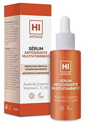Hi Antiage Sérum Antioxidante Multivitamínico, Sérum Ligero con Vitaminas C, E, B5 y Aceite de Licopeno, Protege Frente al Fotoenvejecimiento y Potencia la Luminosidad, 30 Ml