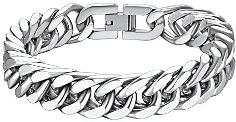Richsteel Cuban Link Catna Cubana Bracciale in metallo 8mm 12mm 17mm Larghezza, Bracciale Catena 19cm 21cm 23cm Lungo, in Acciaio inossidabile Argento Nero Oro