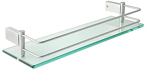 SAYAYO Étagères de Salle de Bain Étagère de Douche en Verre Étagère Murale Rangement Douche avec Tablette, Verre Trempé Rectangulaire, Finition Brossé, 40CM, EGC1000-40-LS