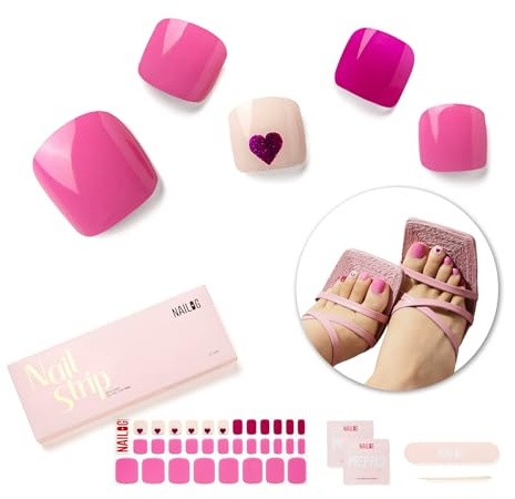 NAILOG Strisce di Gel Semi Polimerizzato, Strisce di Smalto per le Dta dei Piedi con Finitura gel Lucida,32 pezzi Impacco per Unghie a Lunga Durata, Never Too Late