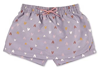 Sterntaler Badshorts hjärttryck – badkjol för flickor med integrerade badbyxor – UV-skydd 50 badshorts med blöjinsats upp till storlek 86/92 – babybadkläder, Pastellviolett, 98-104