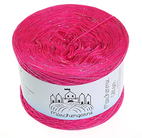 Bobbel Wolle Uni + Multicolour Glitzer 300g - 1140m 4Fach Größe Strickwolle Häkeln (Neonpink Multicolour Glitzer)