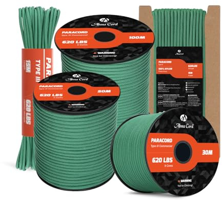 Abma Cord Paracord 4mm 9 Hebras 15m Cuerda de Nylon Cuerda Paracord Tipo III 620lbs - MAX. 280 kg - Kelly Verde