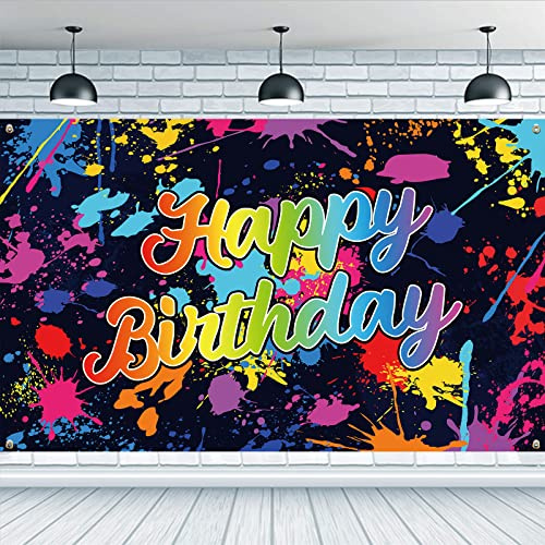 FINGERINSPIRE Bunte Graffiti Happy Birthday Hintergrund 185x100 cm Hängebanner Party Dekoration Spritzer Farbe Fotosession Dekostoff Großes Geburtstagsbanner Feier