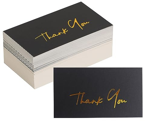 Winoo Design Gold Mini Thank You Cards Small Business - 100 PK - Flat Card No Fold, 2 x 3.5 Inches Thank You for Your Order Cards Thank You for Your Support Cards for Wedding Professional Black