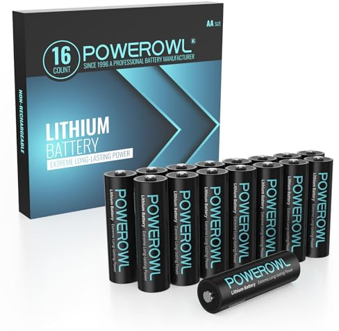 POWEROWL Lithium Batteries AA 16 Pack, High Capacity 1.5V Double A Battery Long Lasting Power for High-Tech Devices
