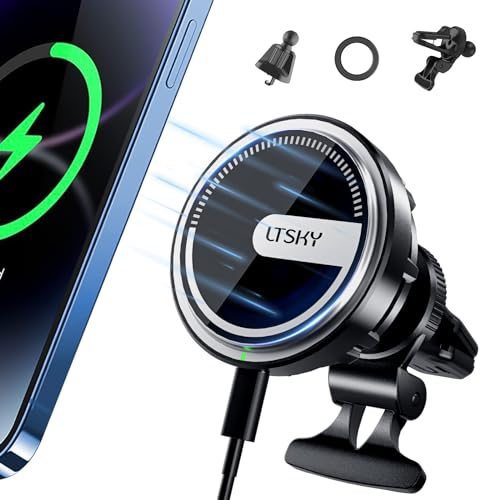 15W für Mag-Safe Auto Handyhalterung mit Ladefunktion,【automatischer Kühlung】 Kabelloses Auto Ladegerät für iPhone 15 14 13 12 Pro Max Mini Plus,Magnet Kfz-Handyhalterung