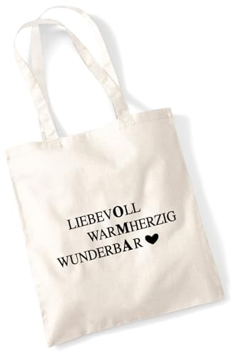 Huuraa Jutebeutel Liebevoll Warmherzig Wunderbar Oma Geschenk | Baumwollbeutel 10 Liter Stoffbeutel Beutel aus Baumwolle Tasche Geschenkidee Einkaufstasche Langen Henkel