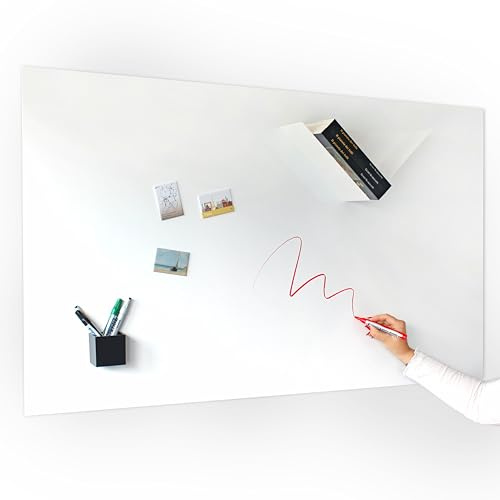 KalaMitica - Magnetische Wandtafel aus Stahl, Büro-Pinnwand für Magnete - Whiteboard beschreibbar 114 x 74 cm - Glänzend Weiß