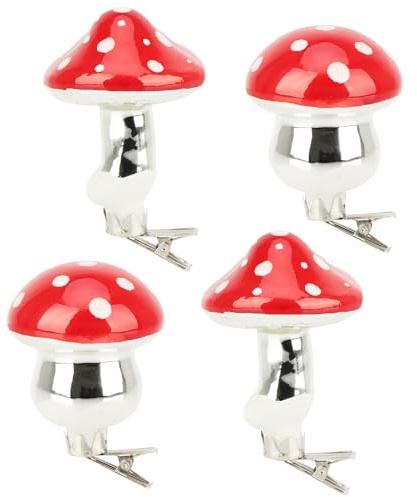 com-four® 4x decorative mushrooms for the Christmas tree, Christmas tree | fly agaric with fastening clip - shiny fly agarics