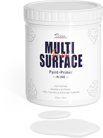 CIONIA All-in-One Paint - Multi Surface White Paint - Furniture and Cabinet for Interior/Exterior - No Sanding, Quick Drying, Perfect for Wood, Wall, Metal and More, 16 Oz