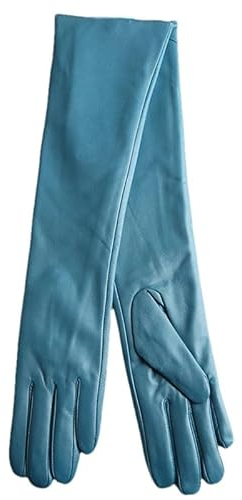 Hgvcfcv Mehrere Farben, 50 cm lange Kunstlederhandschuhe, Damen-Lederhandschuhe, warme Damen-Winterhandschuhe, Damenhandschuhe, blau, 34