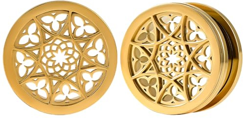 Vankula Ohr Tunnel 1 Paar Double Flared Flesh Plugs Vintage Blume Edelstahl für männer damen Ohrpiercing Schmuck 8mm bis 19mm