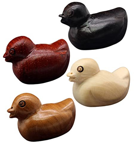 BESPORTBLE 4stücke Holz Mini Enten Figuren Hölzerne Ornamente Handwerks Zubehör Für Schlüsselanhänger Taschenanhänger DIY Dekoration