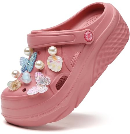 Plateforme Sabots pour Femme Chaussures Sabots Mules Chaussures Chaussures de Jardin Pantoufles Plage Sandales Femmes Piscine Sandales Chaussons with Charms Clogs de Wedge