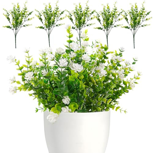 BANTI Künstliche Blumen Kunstblumen Draußen Kunstpflanzen Blumenstrauß Pflanzen Sträucher UV-beständig Balkonpflanzen Wie Echt für Balkonkasten Innen Außenbereich Garten Outdoor Weiß