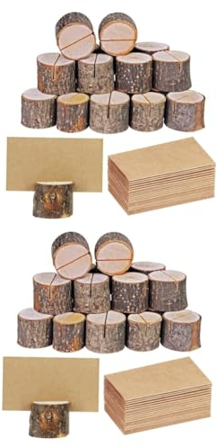 COHEALI 70 Sätze Menüclip für Restaurant hochzeitsdeko wedding decoration Holzklammer für Tisch Nummernclip für die Hochzeitsfeier Holzrinde Memo Zettelhalter mit Karte Landhausstil