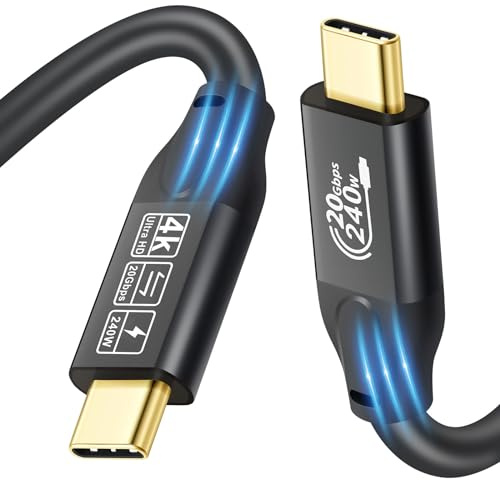 CHENLENIC Cable USB C 3.2 Gen 2 de 20 Gbps, Tipo C 4K@60Hz Video UHD 5A/240W PD3.1 Carga Rápida con Marcador E Compatible con Thunderbolt 3/4 (USB C3.2 20G 240W 2M)