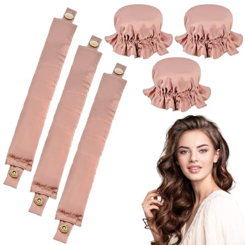 WuGU Set di 3 Riccioli Senza Calore, Bigodino Lungo per Boccoli, Heatless Hair Curler, Bigodino Fascia Capelli, Arricciacapelli in Seta, Bigodini Pigro Set per la Notte, DIY Hair Styles - Rosa