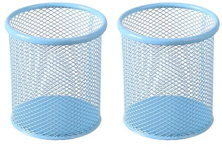 JIHUOO Stiftehalter aus Drahtgeflecht, Metall, Stiftehalter, Make-up-Pinselhalter, für Büro und Schule, Blau, 2 Stück